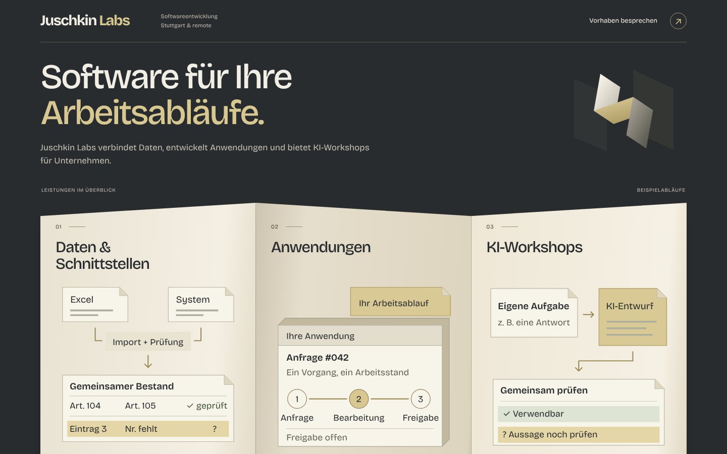Bildschirmfoto der Website von Juschkin Labs